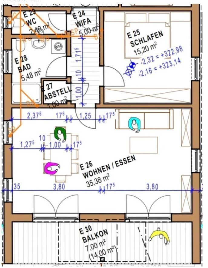 Grundriss Schöne Erdgeschosswohnung mit 2 Zimmern und Balkon in Windorf