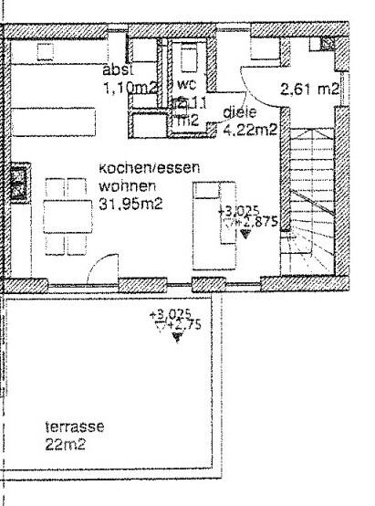 Grundriss 1 Wohnen auf zwei Ebenen – 3-Zimmer-Wohnung mit Terrasse, Dachterrasse & Garten in Patriching
