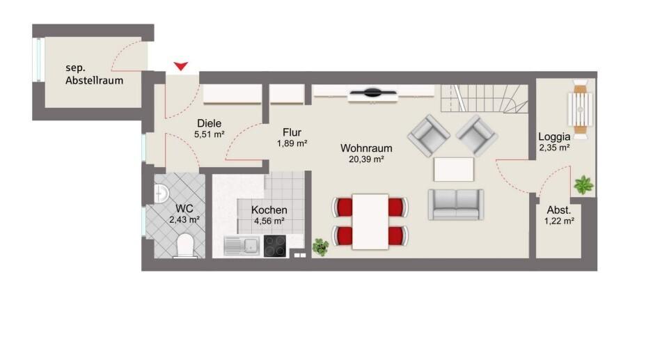 Grundriss 1 Wohnen mit Charme – Helle 2-Zimmer-Maisonette mit Galerie, Loggia & Blick ins Grüne